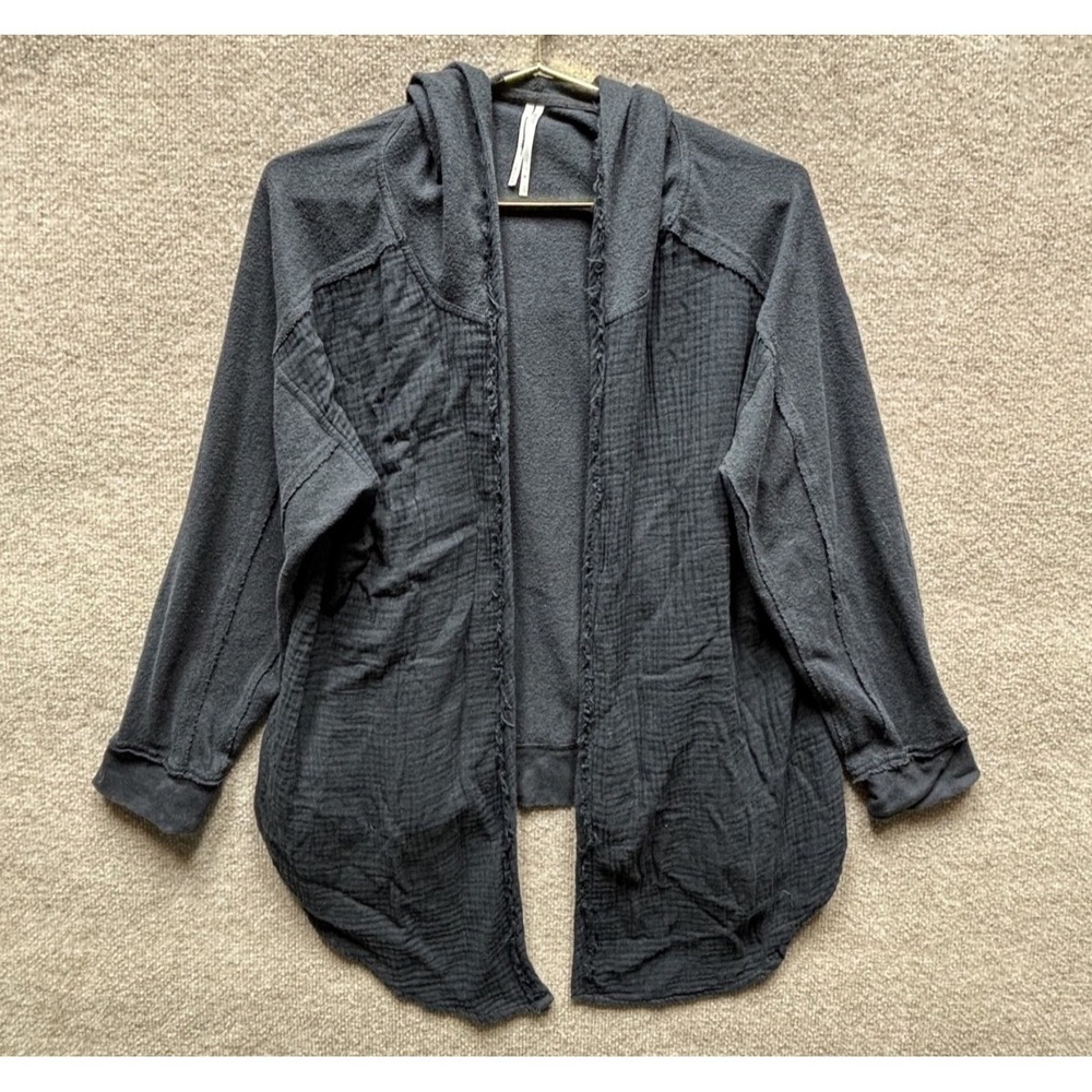 Black‎ Anthropologie Small Open Front Hooded Gauze Cardigan Open Lightweight